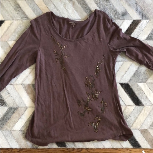 Coldwater Creek beaded brown top - Picture 1 of 3
